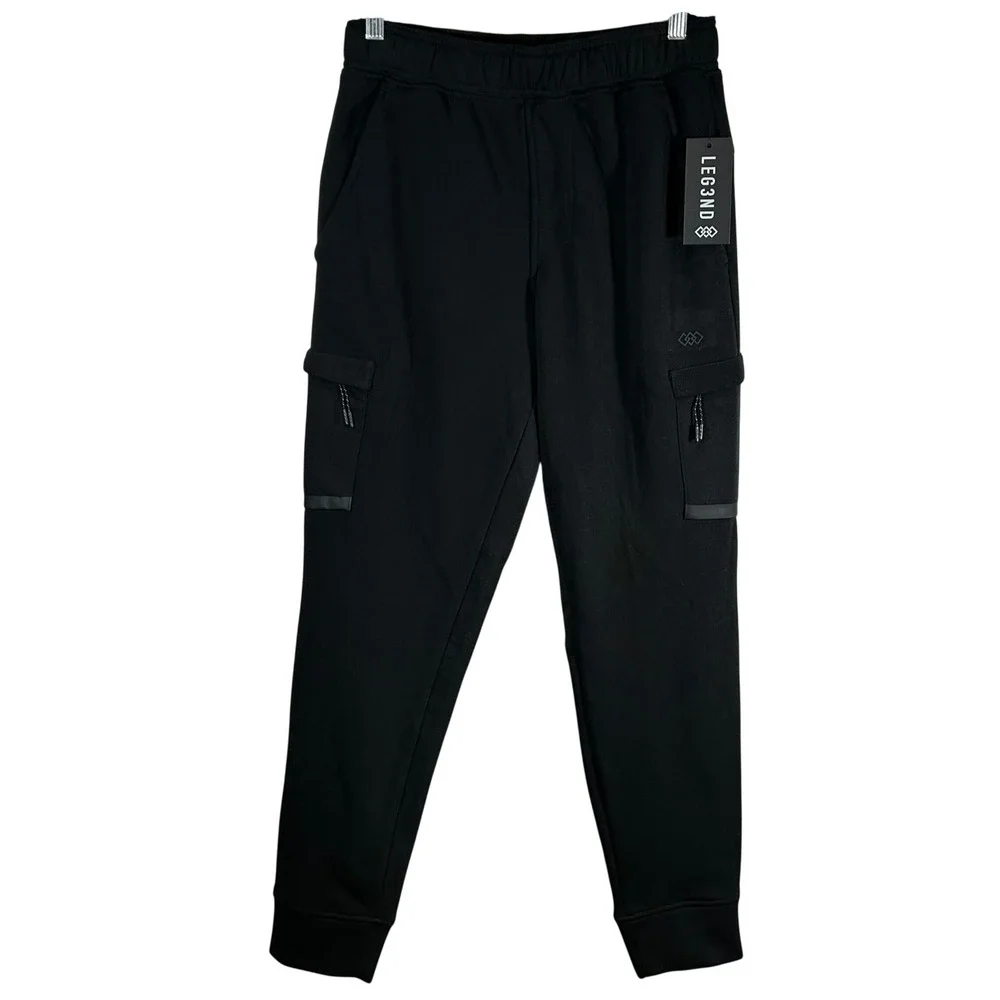 Leg3nd Mens Black Fleece Cargo Joggers Techwear Utility Sweatpants Small NEW